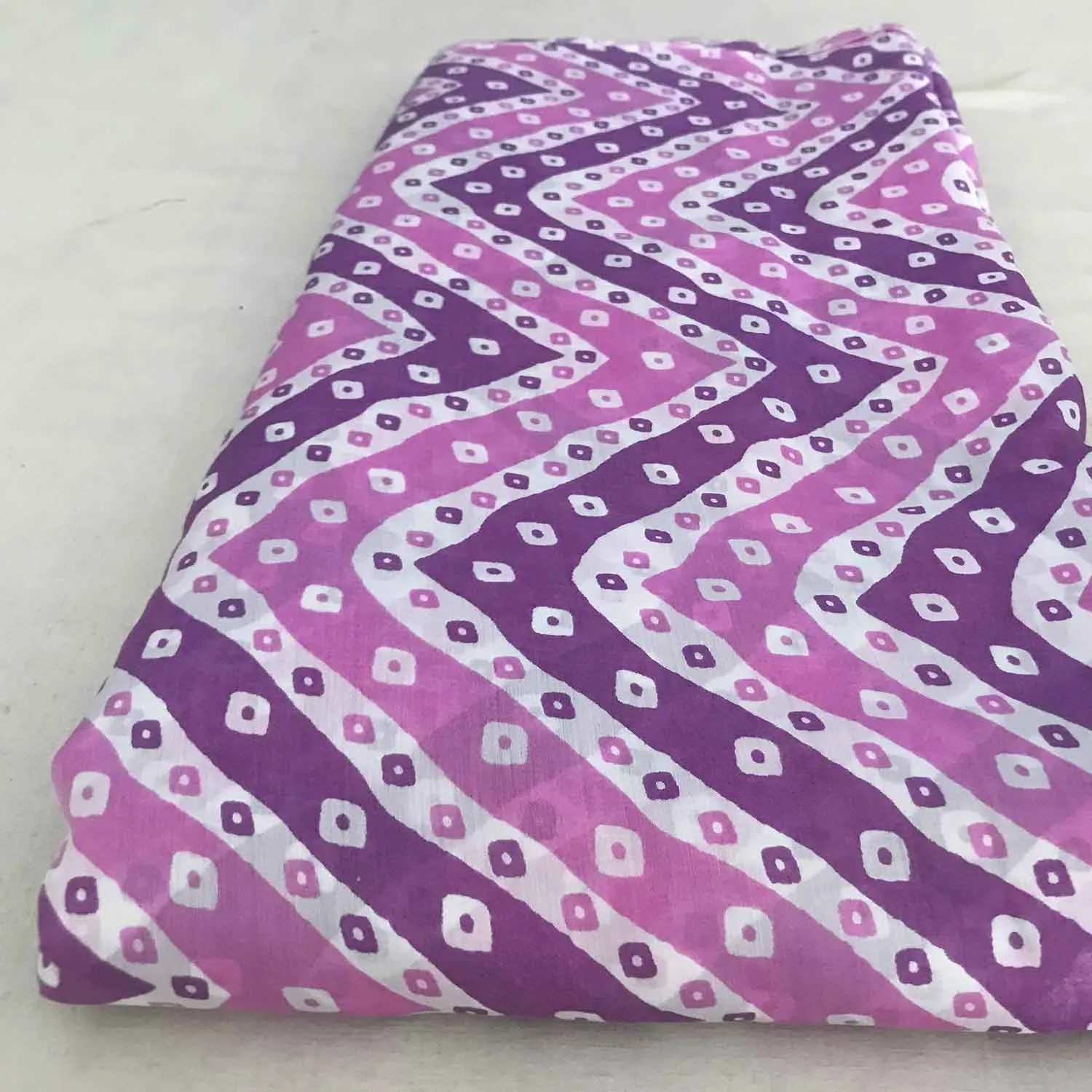 Purple Violet Chevron Dots Viscose Muslin Fabric