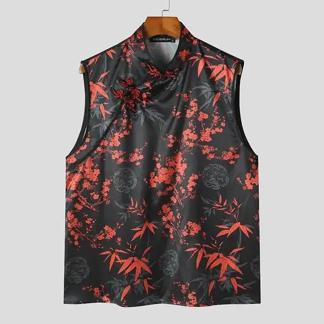 Red Black Printed Pattern Tank Top