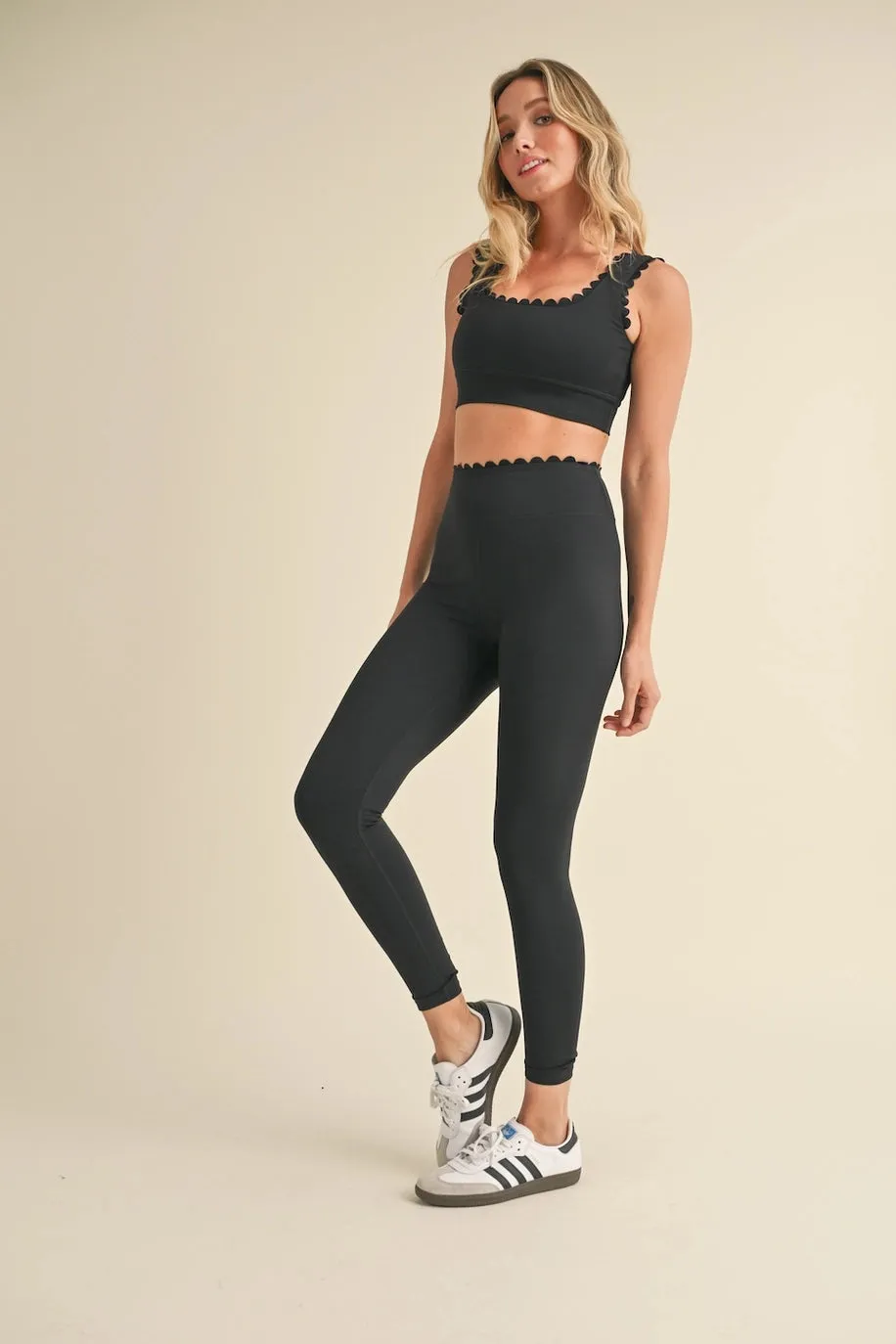 Scallop Top and Leggings - Black