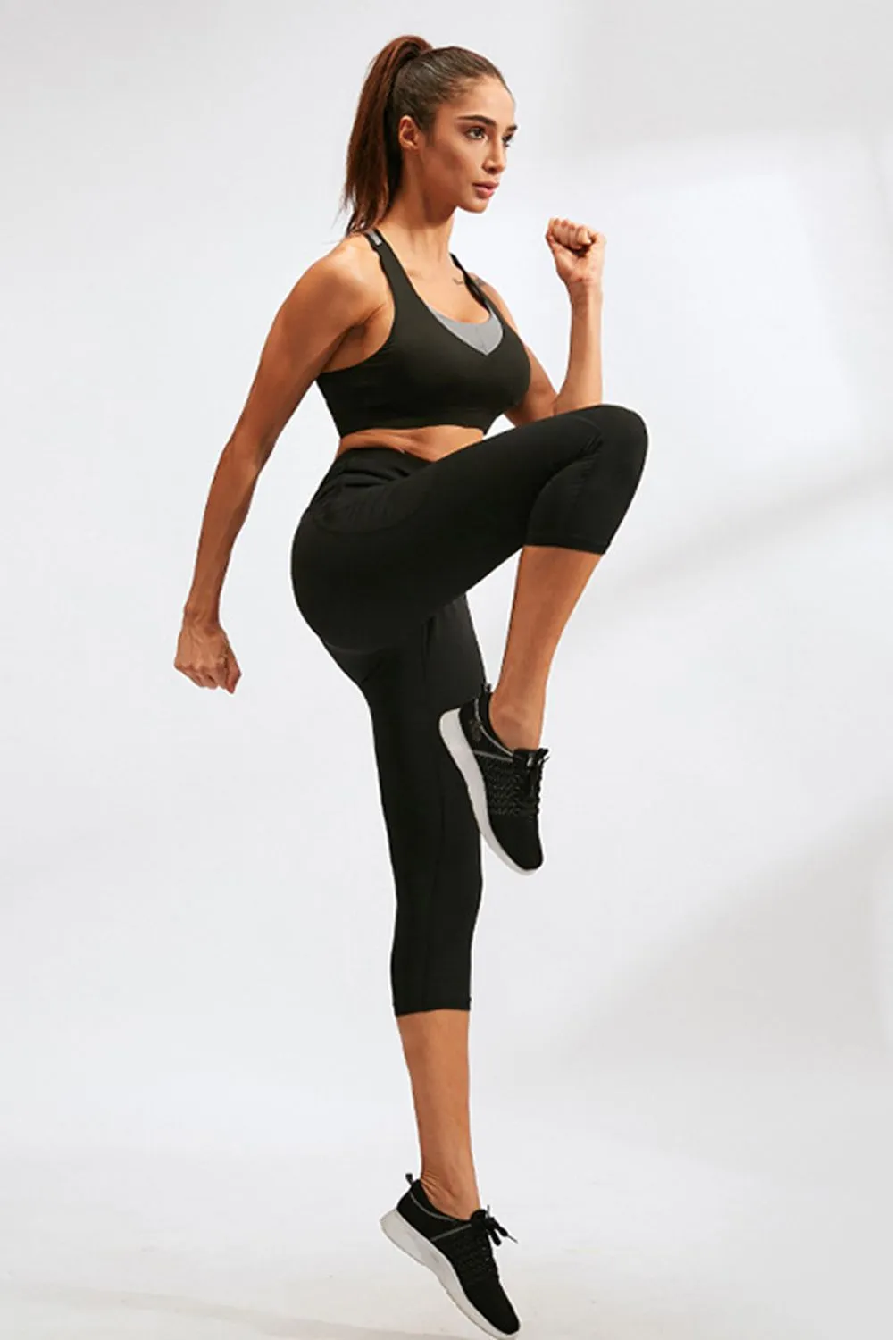 Slim Fit Wide Waistband Active Leggings with Pockets