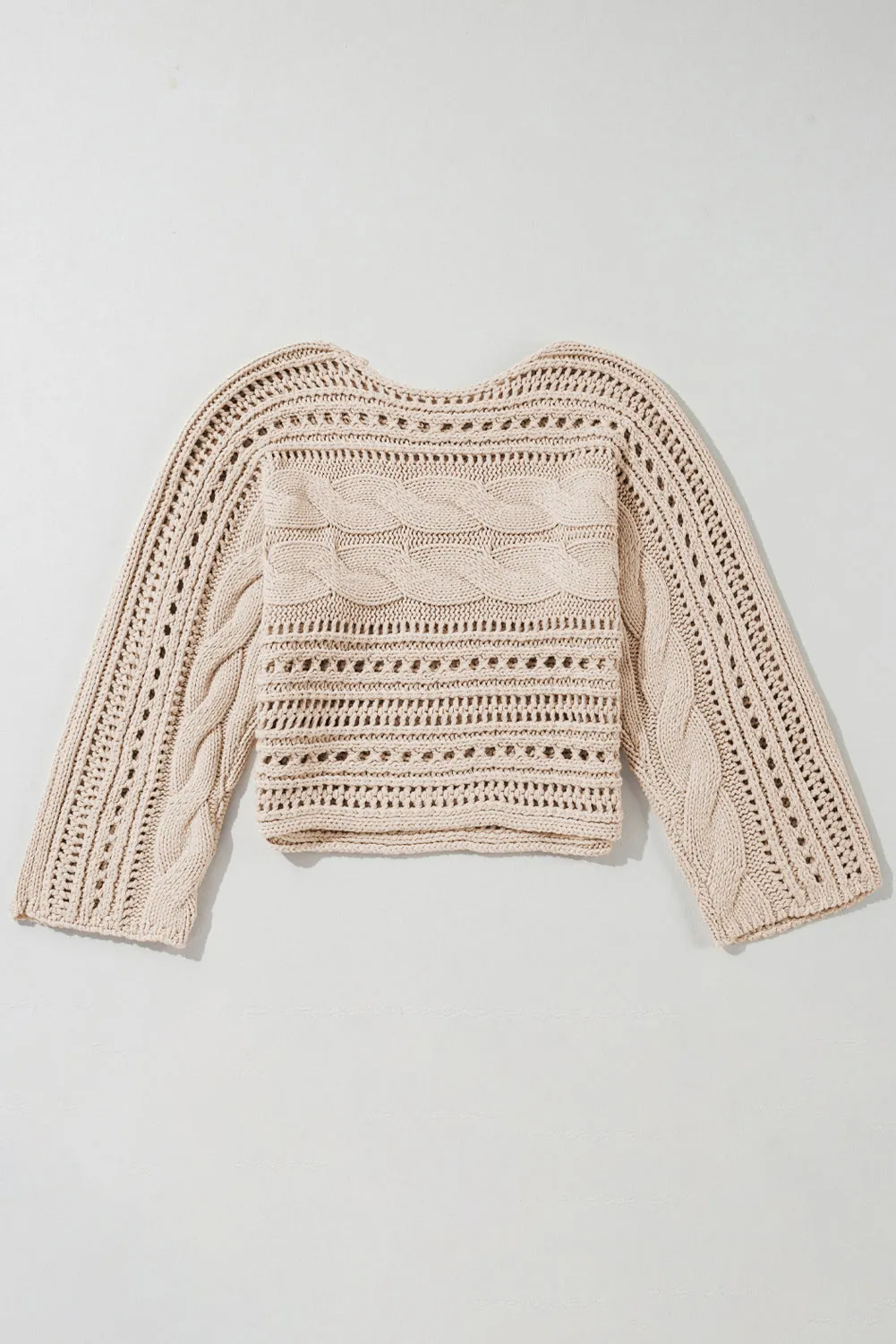 Smoke Gray Hollow-out Cable Knit Cropped Sweater