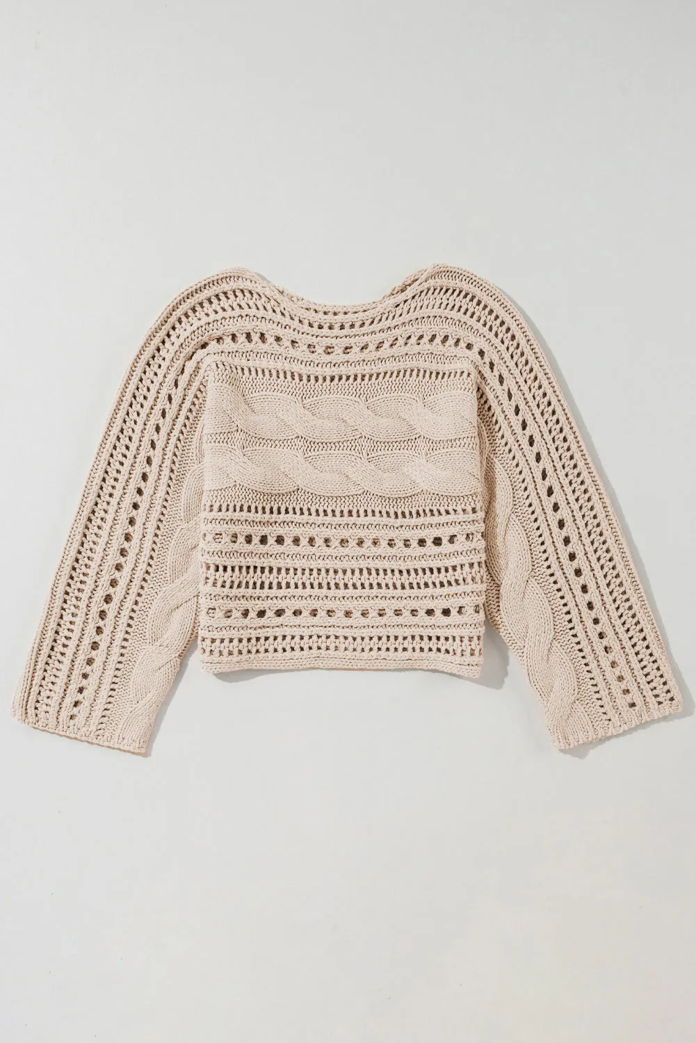 Smoke Gray Hollow-out Cable Knit Cropped Sweater