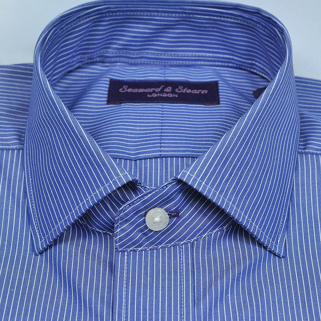 Spread Collar Blue Hairline Stripe Cotton Shirt