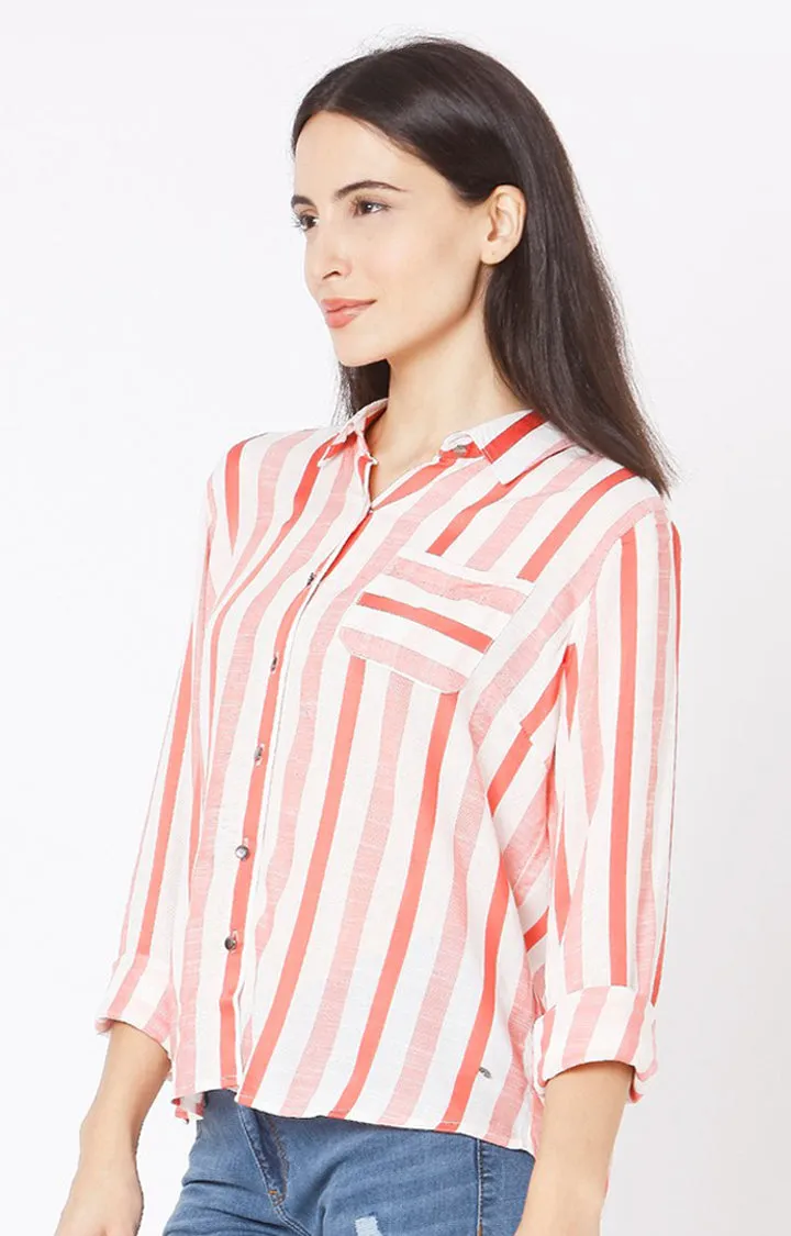 Spykar White Viscose Women Shirts