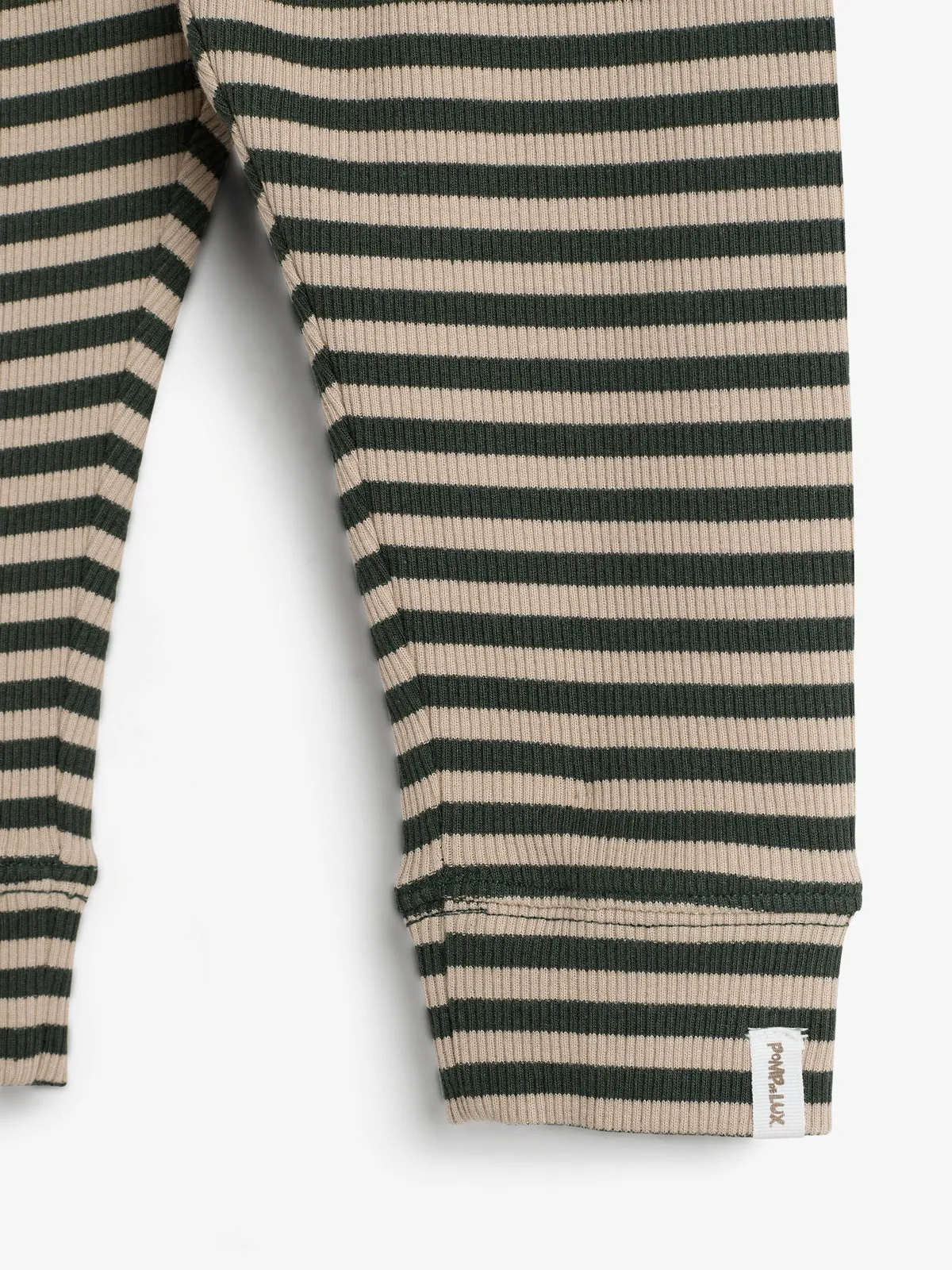 Striped Basic Rib Trousers - Kids - Dark Green/Beige