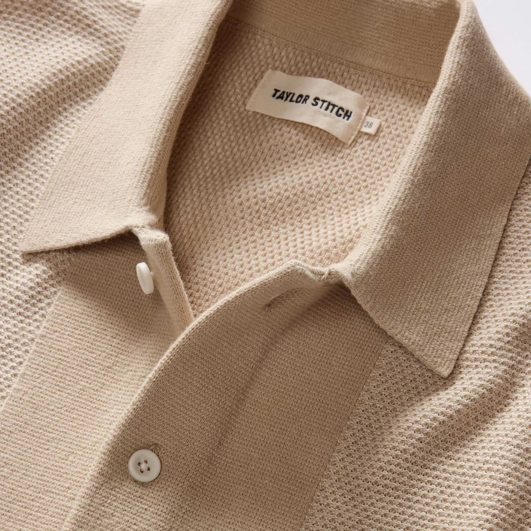 The Button Down Polo in Faded Khaki Seed Stitch