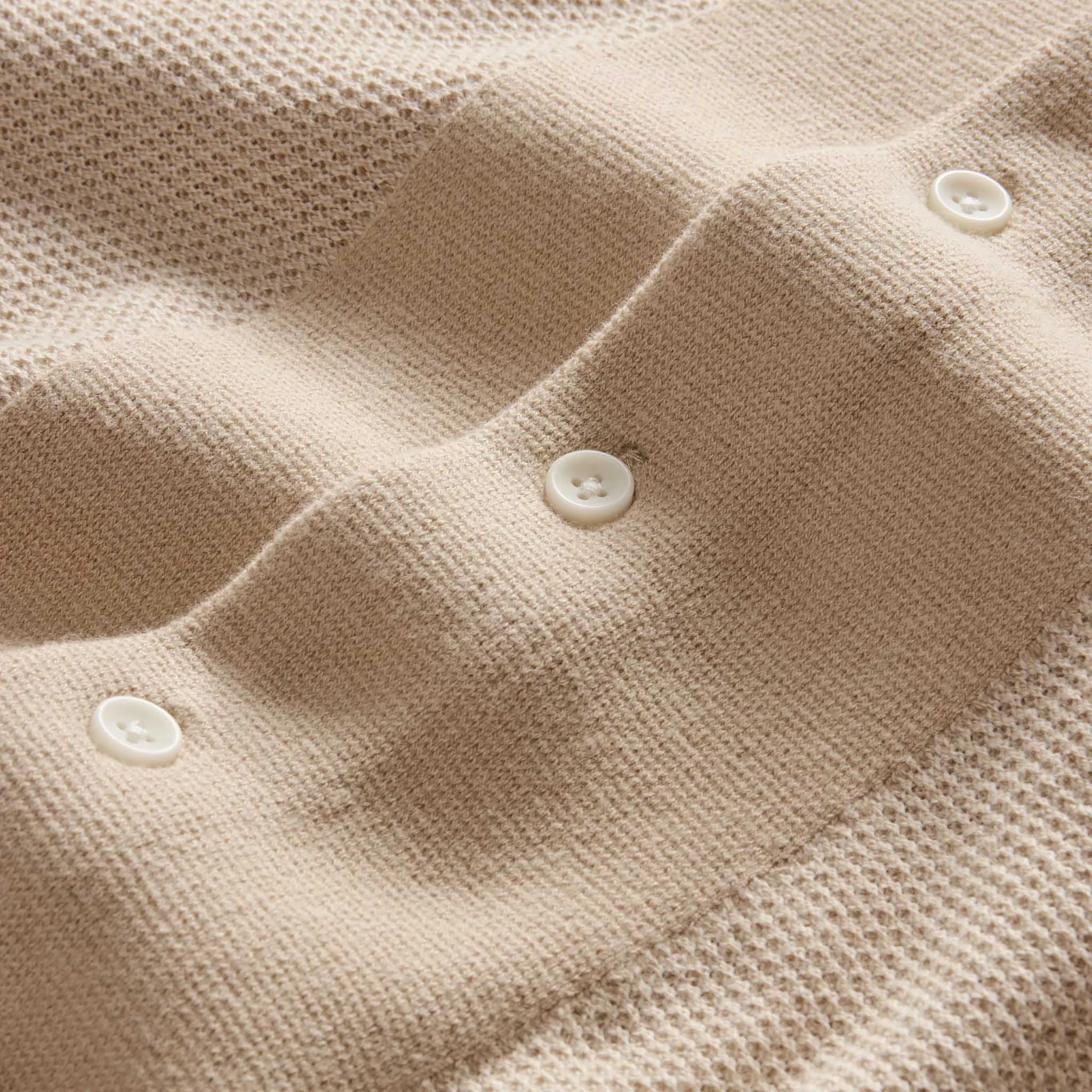 The Button Down Polo in Faded Khaki Seed Stitch