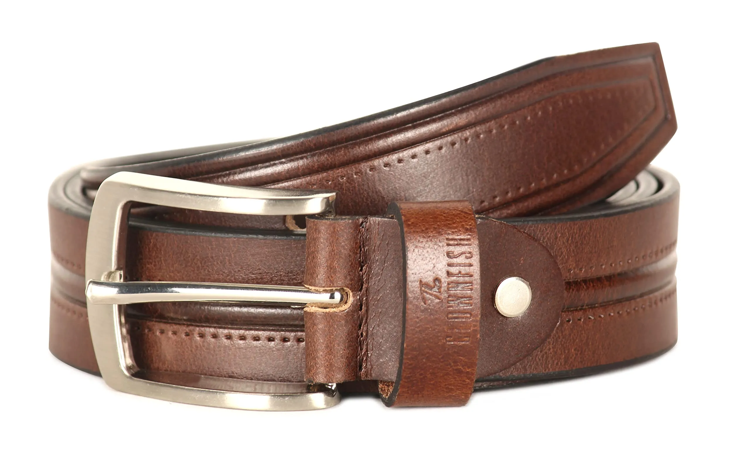 THE CLOWNFISH Men's Genuine Leather Belt with Textured/Embossed Design-Mahogany (Size-32 inches)