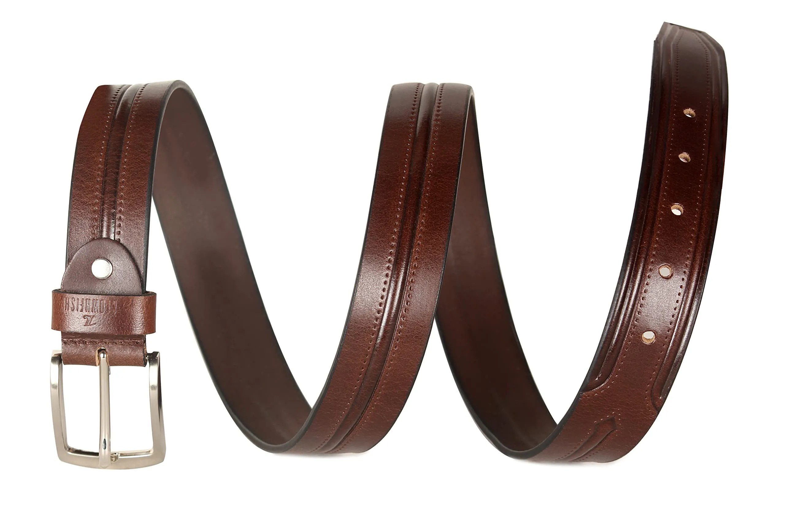 THE CLOWNFISH Men's Genuine Leather Belt with Textured/Embossed Design-Mahogany (Size-32 inches)