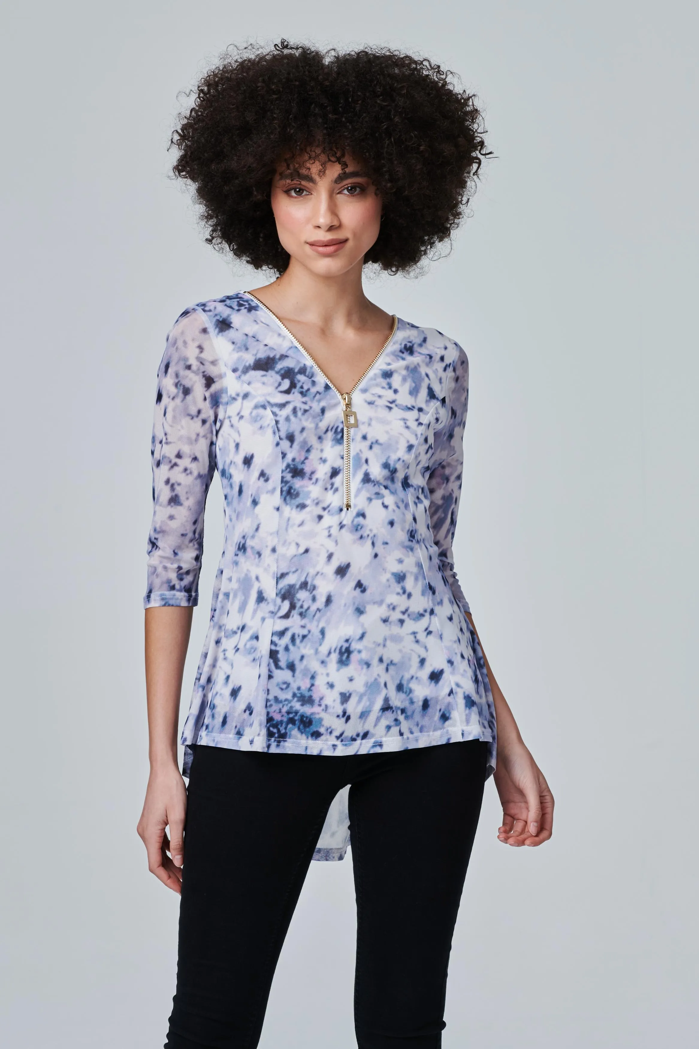 Tie Dye Zip Front Pephem Top