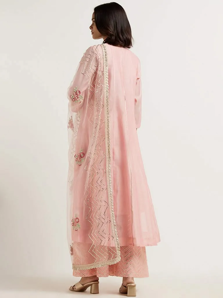 Vark Soft Pink Kurta, Palazzos & Dupatta Set