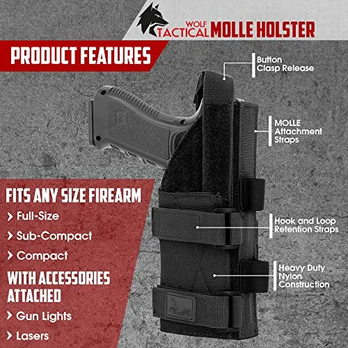 WOLF TACTICAL Molle Holster Universal Holster Molle Pistol Holster Airsoft Pistol Holster Nylon Tactical Holsters for Pistols